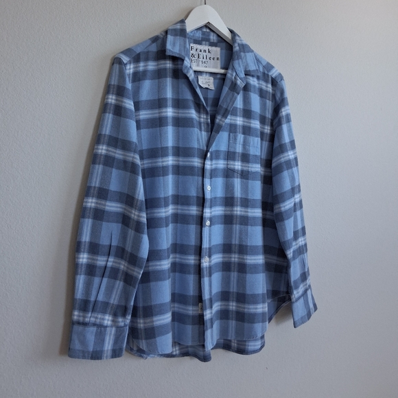 Frank & Eileen Eileen Relaxed Button Up Shirt Blue Plaid Italian Flannel - Picture 7 of 15